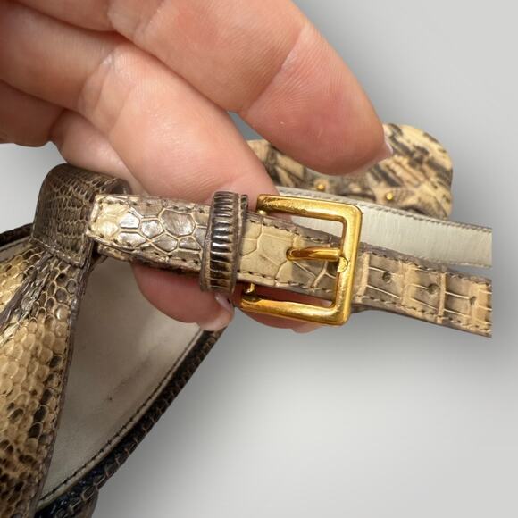 Tom Ford Genuine Exotic Leather Gold Stiletto Heels PythonPatternStrappy Sandals - Picture 12 of 12